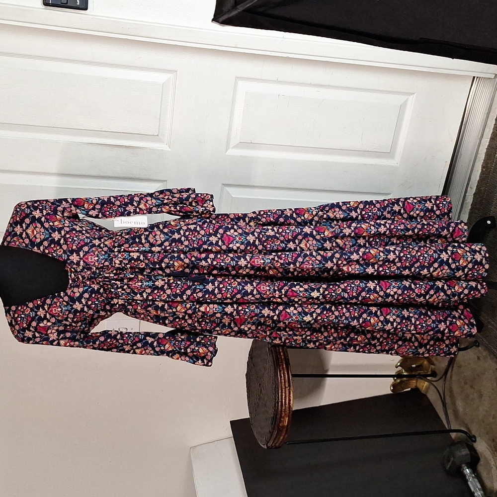 Anthropologie Boemo Maxi Dress Pink Blue Ruffle Tiered Long Sleeve Sz Small New